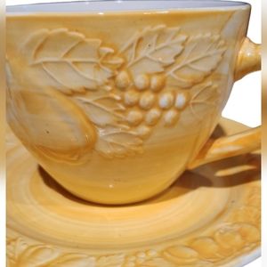 Fruit De Blanc Huge bright yellow white coffee tea mug.